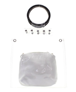 Round Handle 2 in 1 Clear Satchel With Plane Inner Bag Y104 WHITE
